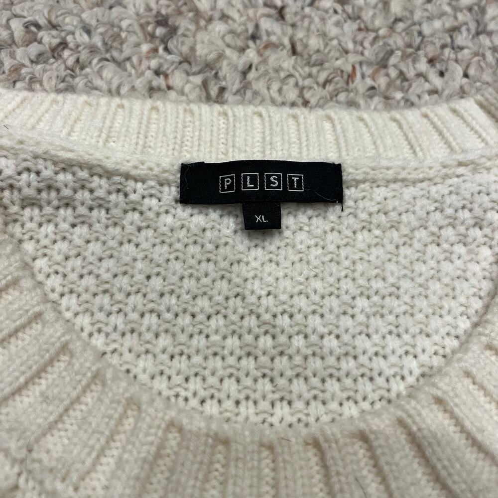 PLST Knit Sweater Cream XL Crewneck Preppy Classic Fisherman Casual - Picture 2 of 6